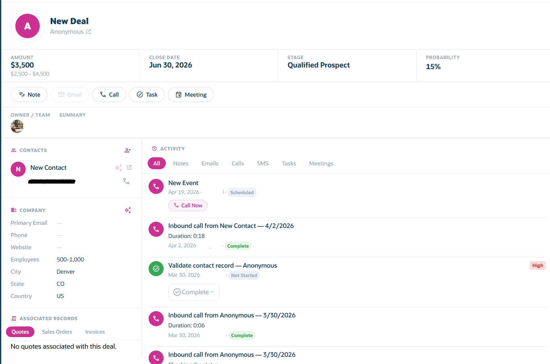 Standard deal page showing SMS locked by default