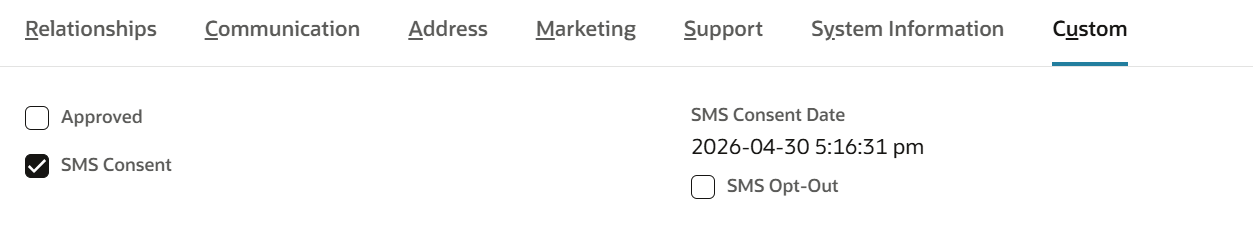 NetSuite consent field updated to reflect granted SMS permission